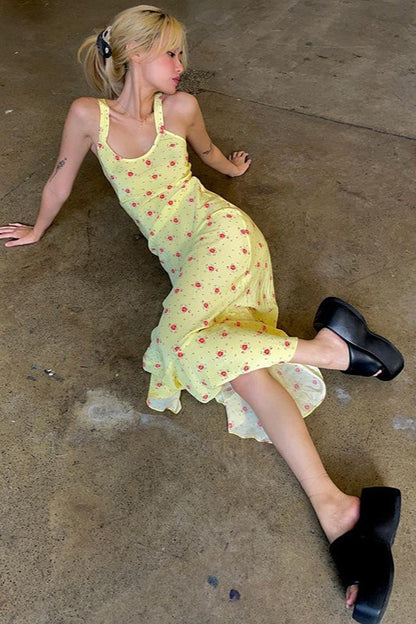 Cotton Strap Casual Maxi Floral Dress