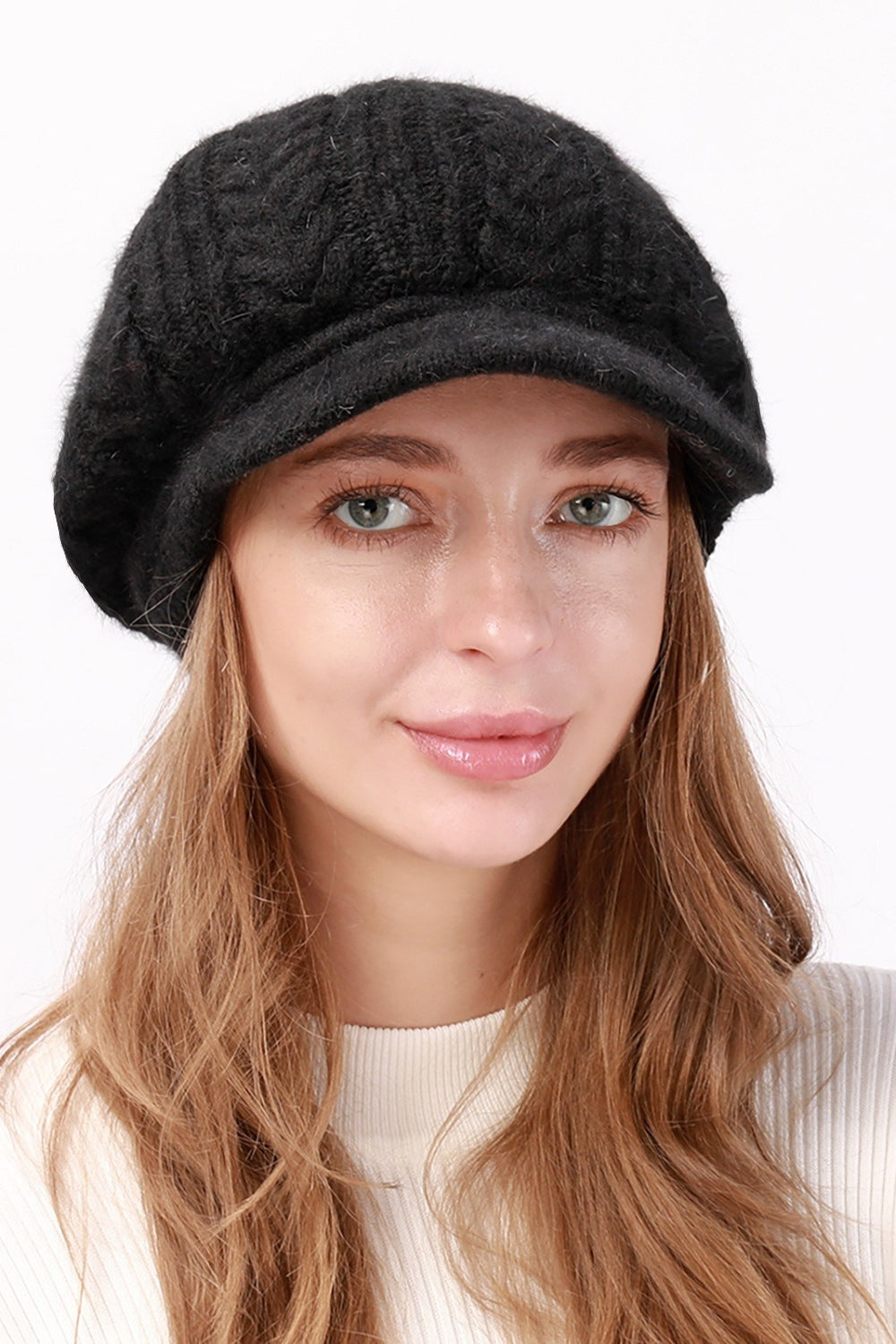 Fleece Lined Cable Knit Beret Hat
