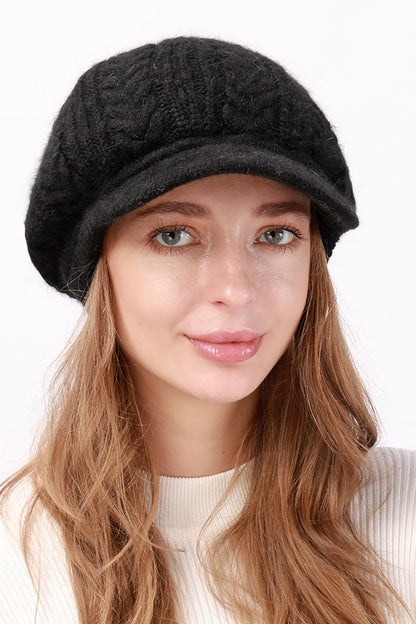 Fleece Lined Cable Knit Beret Hat