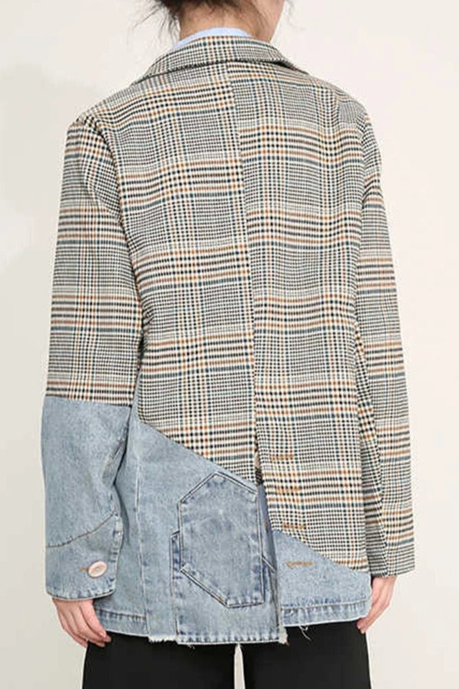 Plaid Denim Oversized Blazer