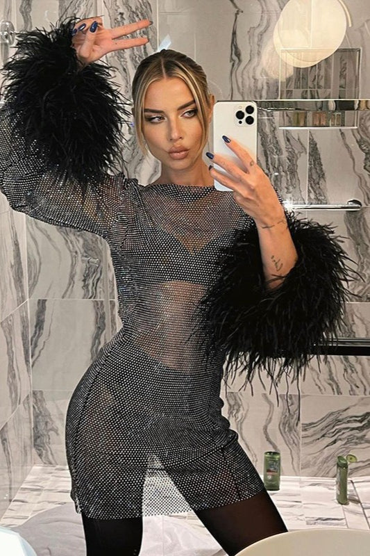 Sheer Mesh Sparkle Cocktail Dress