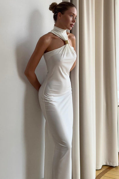 Solid Color Split Halter Bodycon Dress