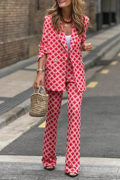 Geometric print loose-fitting suit set
