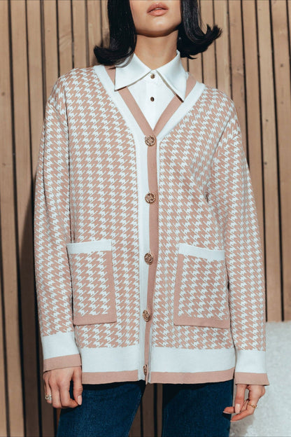 Houndstooth Long Sleeve Cardigan