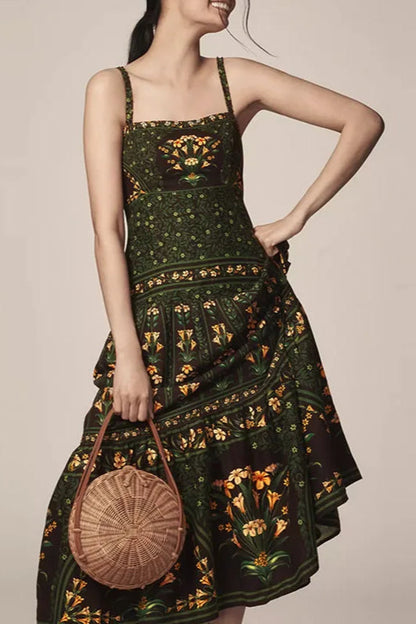 Ethnic Vintage Print A-Line Boho Dres