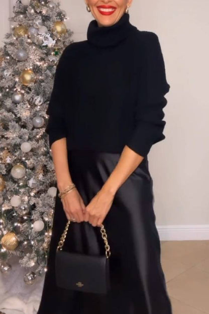 High-neck loose knit sweater