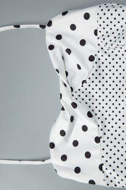 Retro Polka Dot Patchwork Halter Ruched Maxi Dress