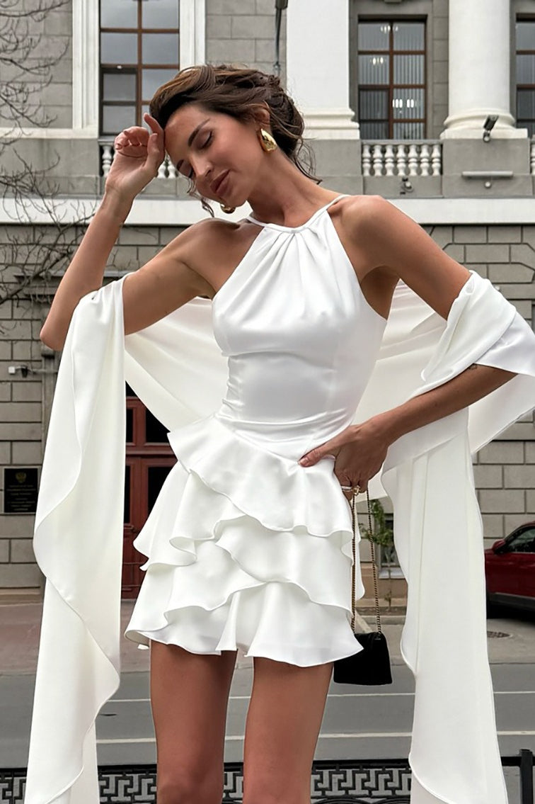 Halter Cold Shoulder Ruffle Graduation Party Dress