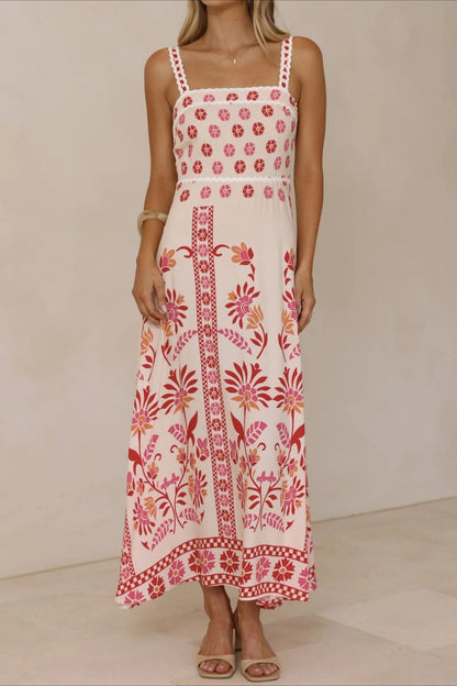Linen Lace Trim Spaghetti Strap Boho Dress