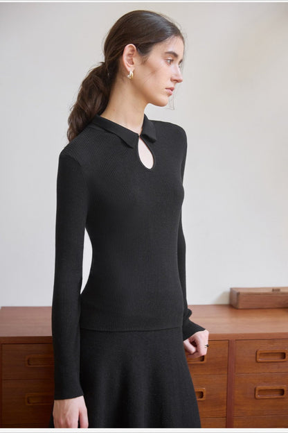Elegant Solid Wool Knit Top