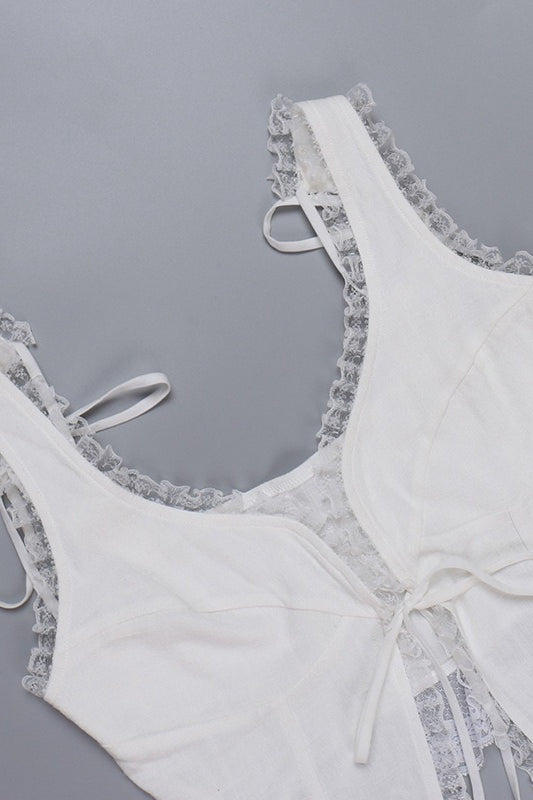 Sexy Lace Trim Backless Tie Crop Top