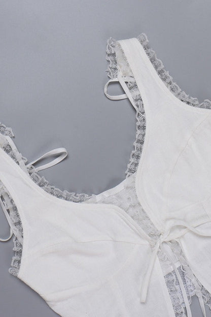 Sexy Lace Trim Backless Tie Crop Top