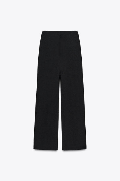Fashion Contrast Color Knitted Stretch High Waist Casual Straight Pants