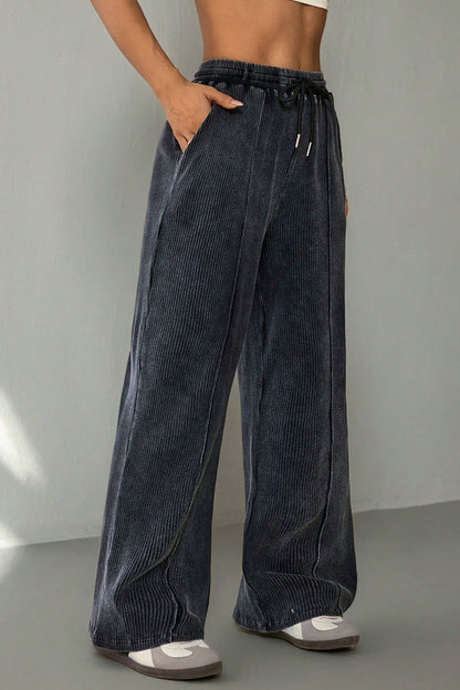 Solid Color Drawstring Waist Wide Leg Sweat Pants