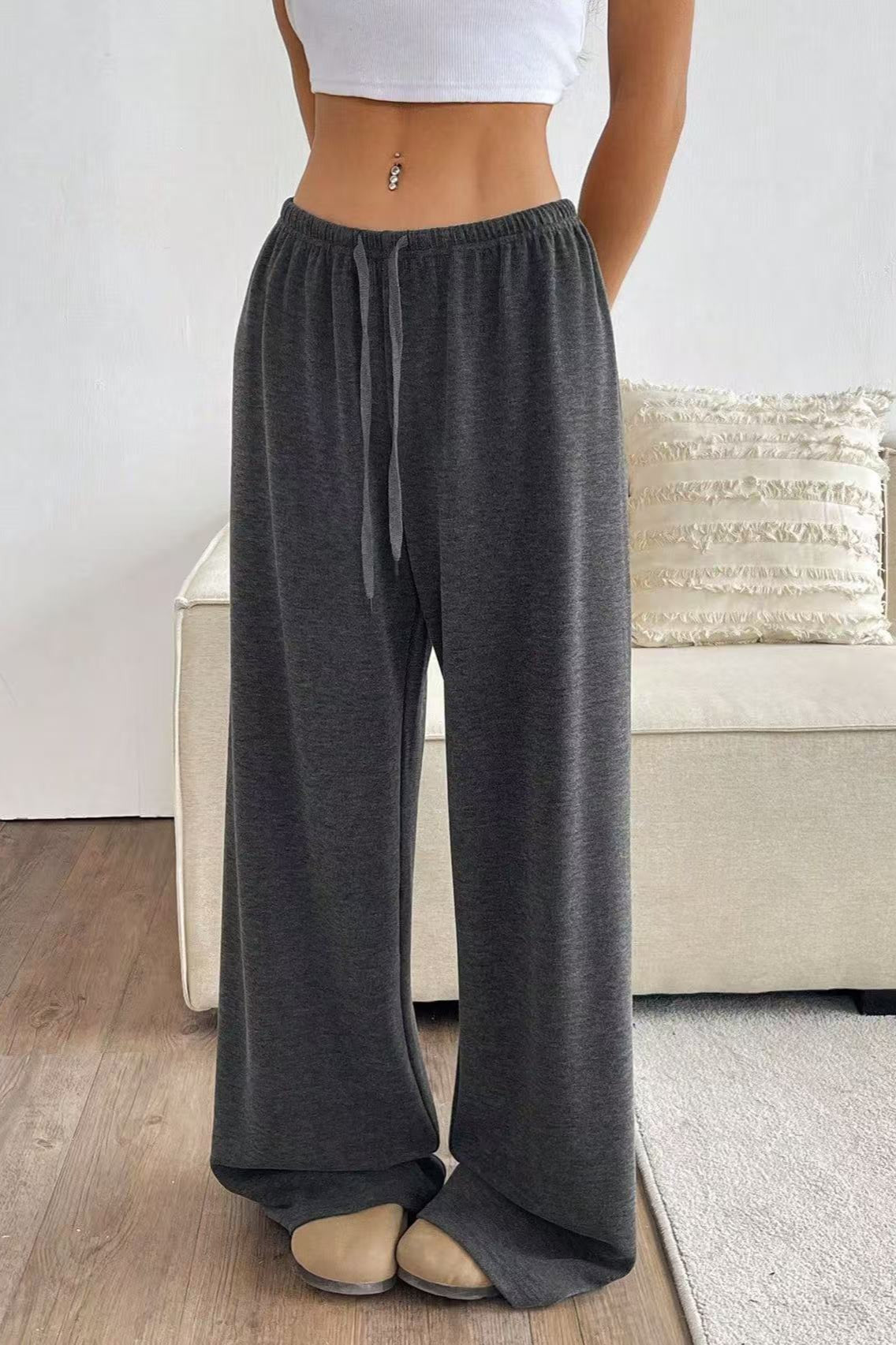 Solid Drawstring Waist Knit Pants