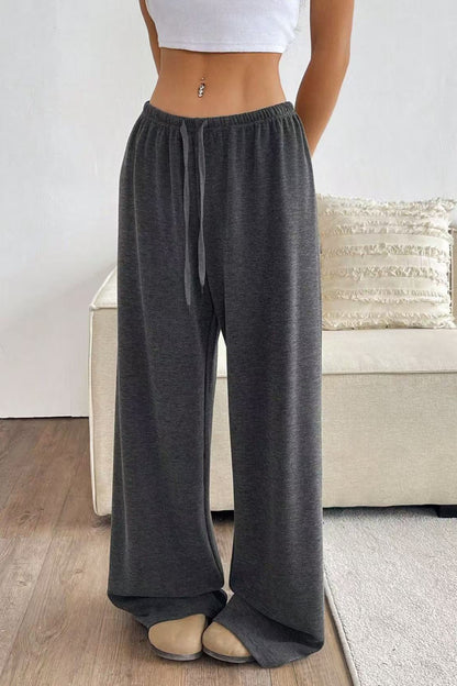 Solid Drawstring Waist Knit Pants