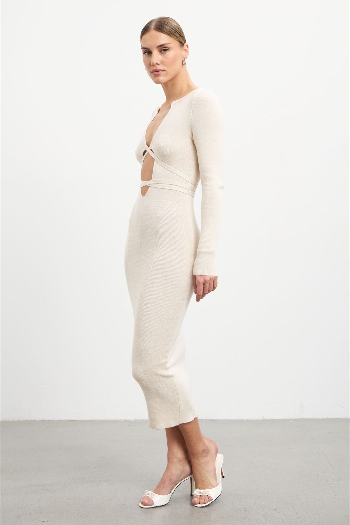 Deep V Hollow Out Knit Sweater Dress