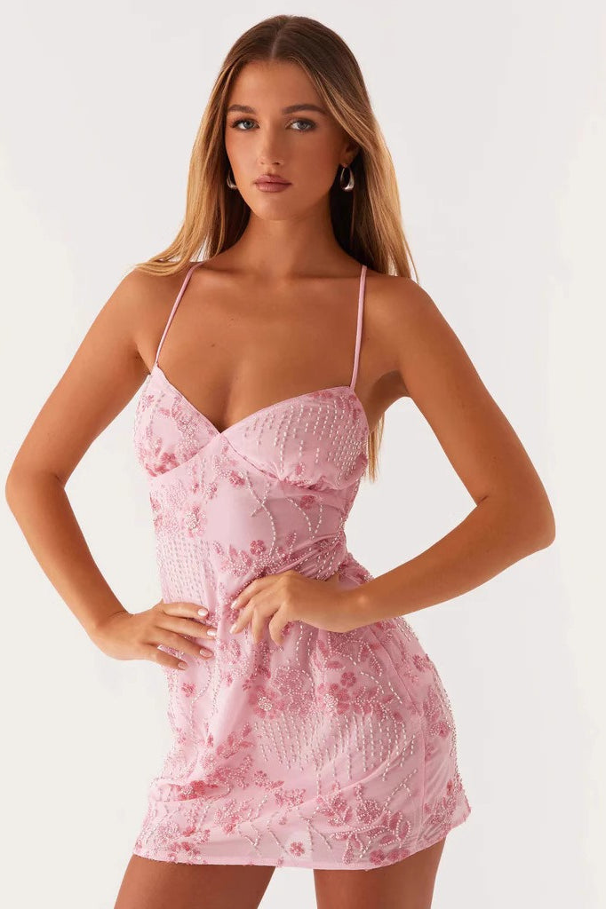 Backless Spaghetti Strap Sequin Dress