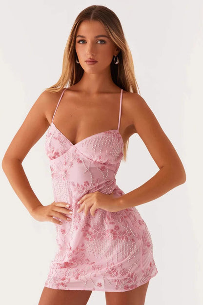 Backless Spaghetti Strap Sequin Dress