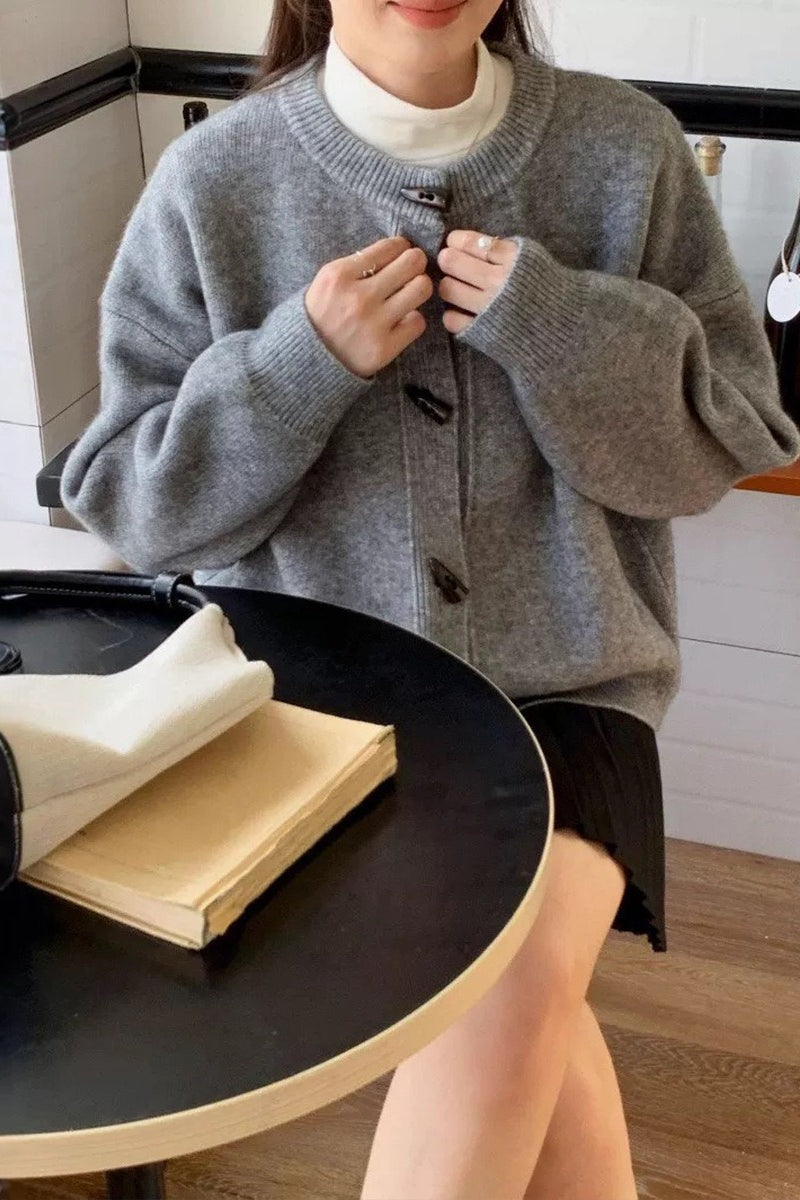 Toggle Button Round Neck Cardigan