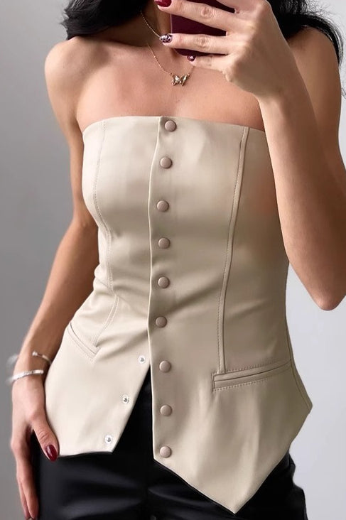Sexy Strapless Leather Bustier Tube Top