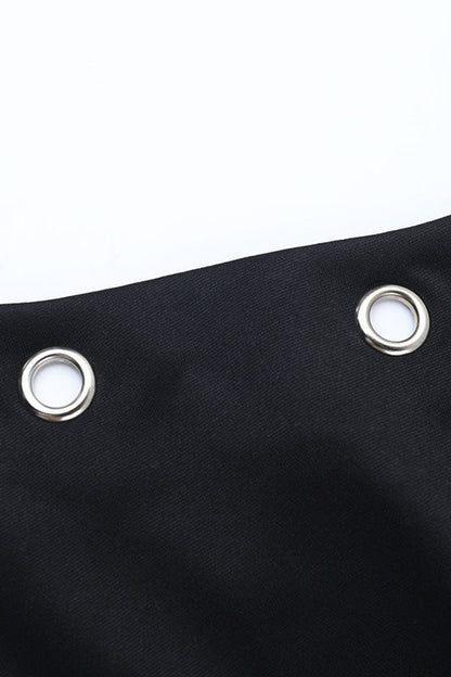 Grommet Asymmetric Off Shoulder Cropped Tee