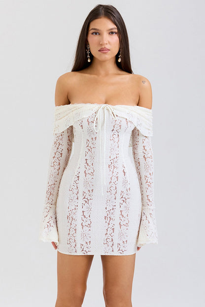 Off Shoulder Waist Tie Lace Dress