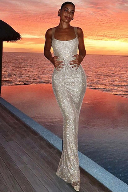 Mesh Patchwork Backless Slim Elegant Prom Dress
