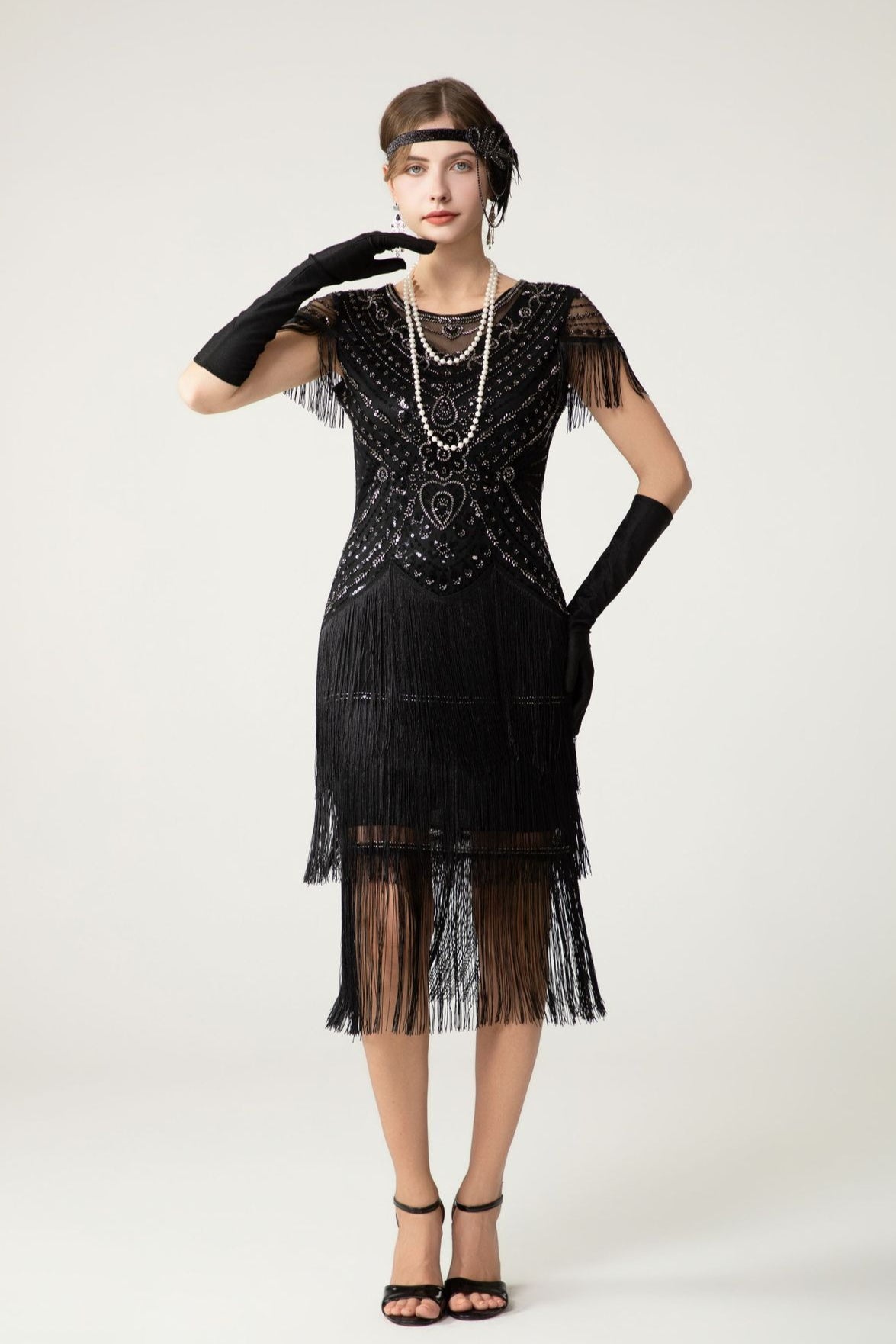 Sequin Short Sleeve Fringe Boho Dress