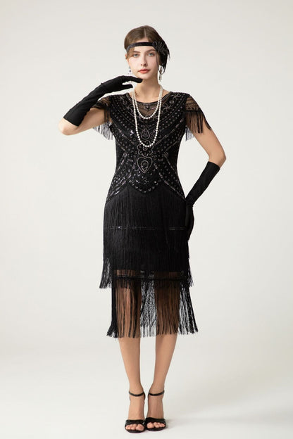 Sequin Short Sleeve Fringe Boho Dress