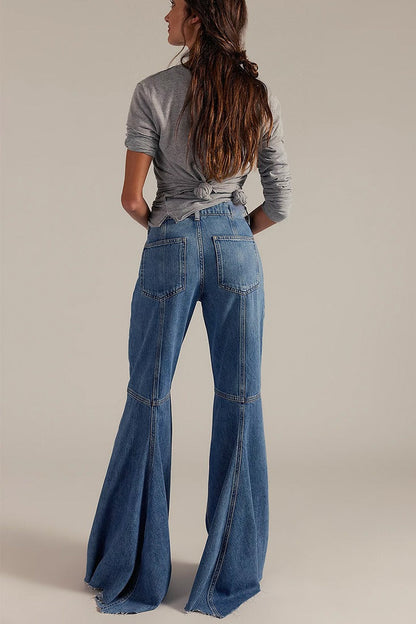 High Waist Patchwork Slim Flare Long Jeans
