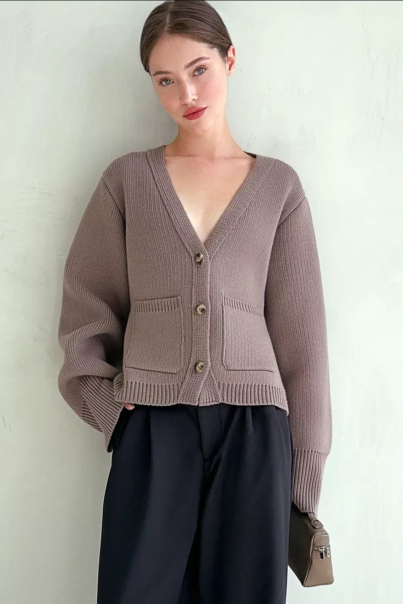 V Neck Pocket Detail Cardigan
