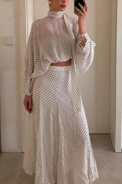 Seraphina Draped Bias-Cut Polka Dot Skirt