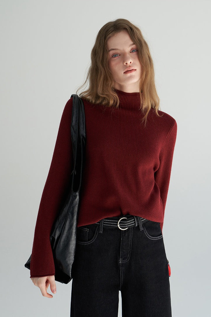 Mock Neck Fleece Lined Knit Top