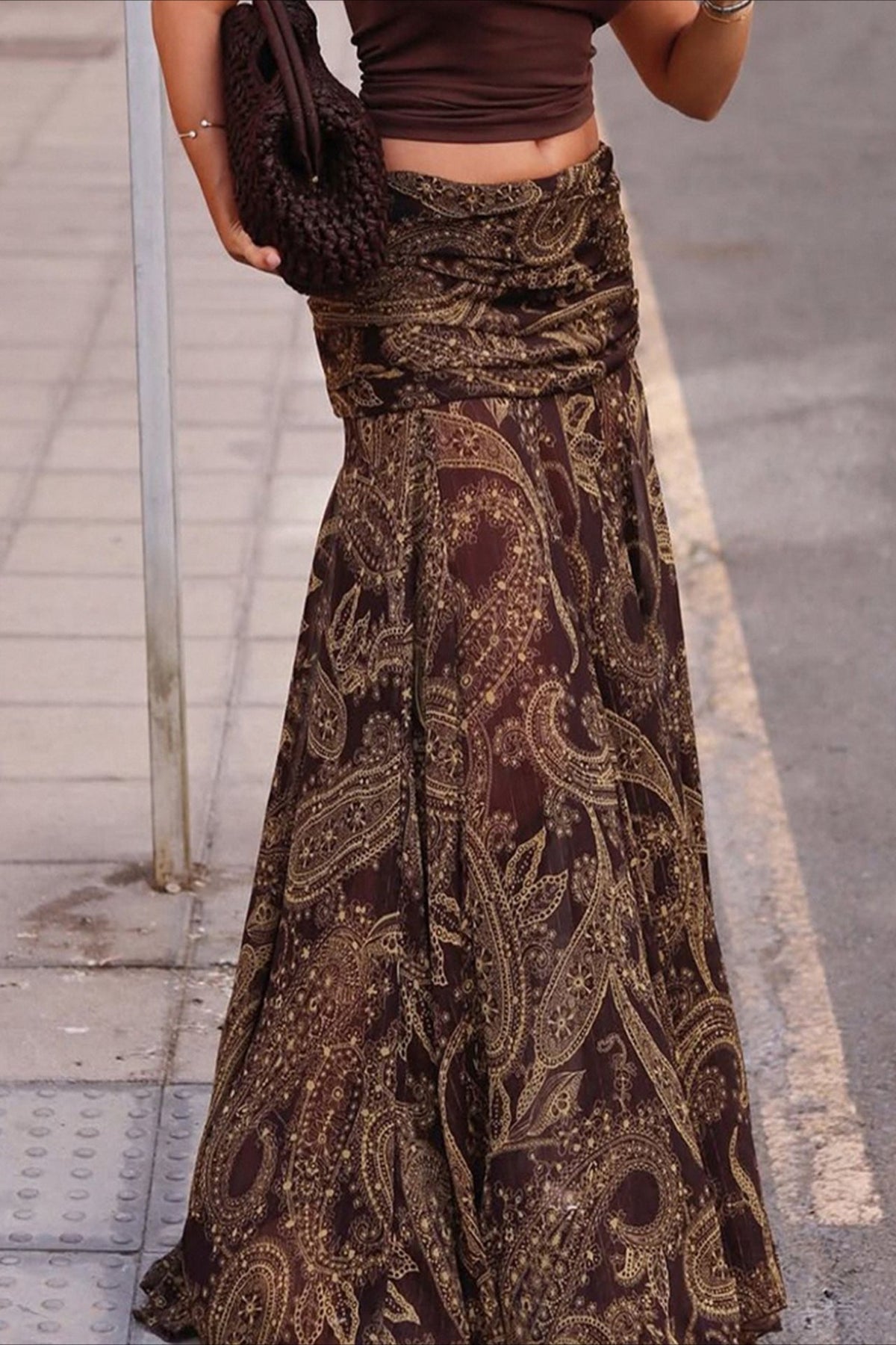 Vintage Paisley Print Slim Fit Maxi Skirt