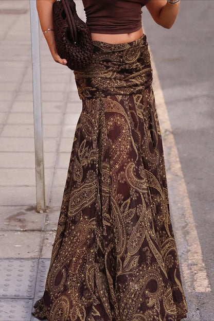 Vintage Paisley Print Slim Fit Maxi Skirt