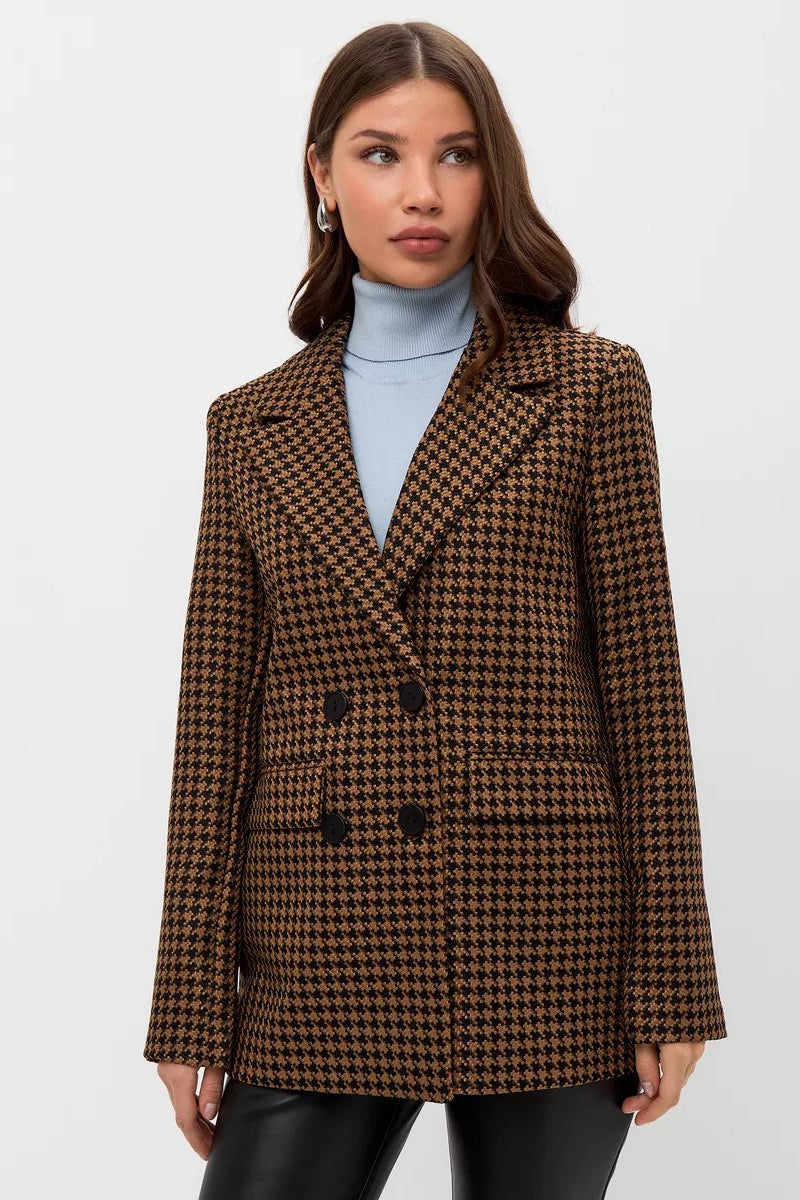 Casual Tweed Houndstooth Blazer
