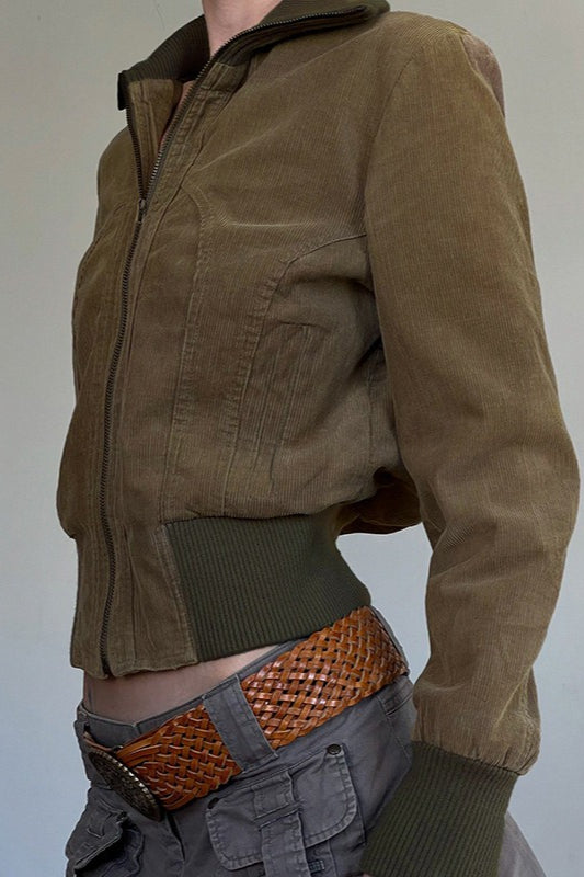 Brown Contrast Ribbed Jacket