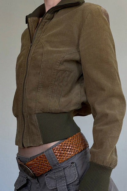 Brown Contrast Ribbed Jacket