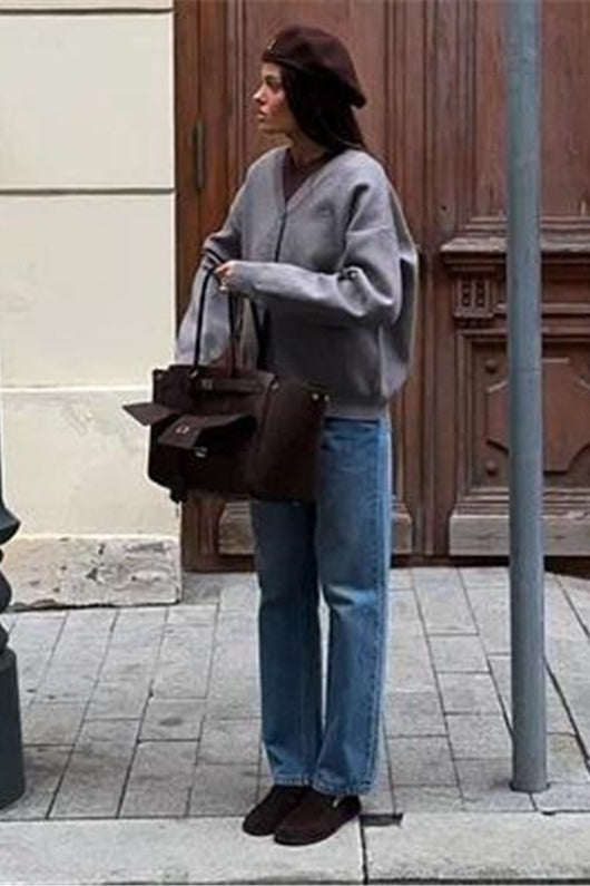 Solid Color Buttoned Sweater