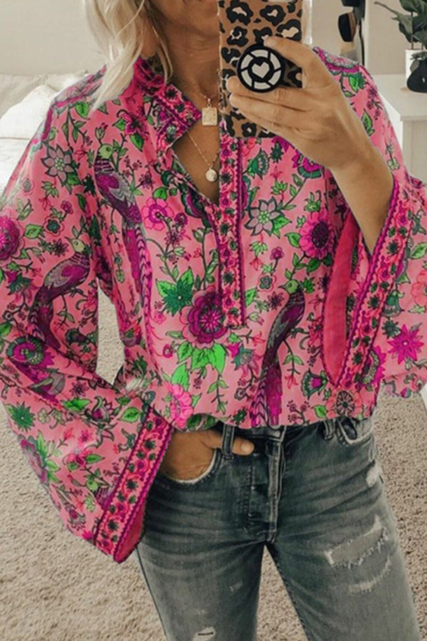 Peacock Loose Shirt Button Long Sleeve Shirt