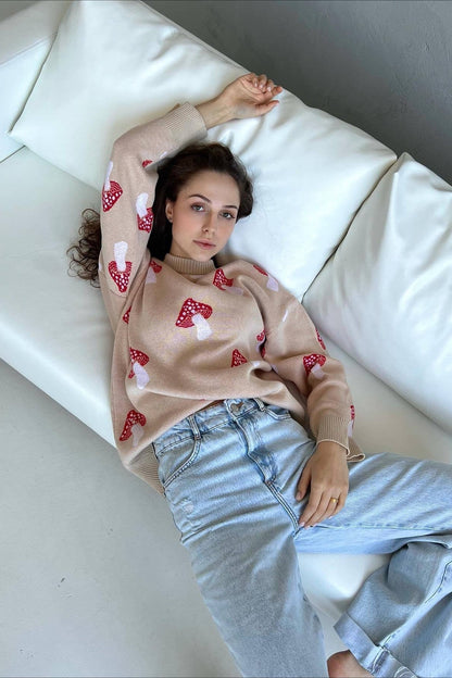 Mushroom Print Knit Sweater