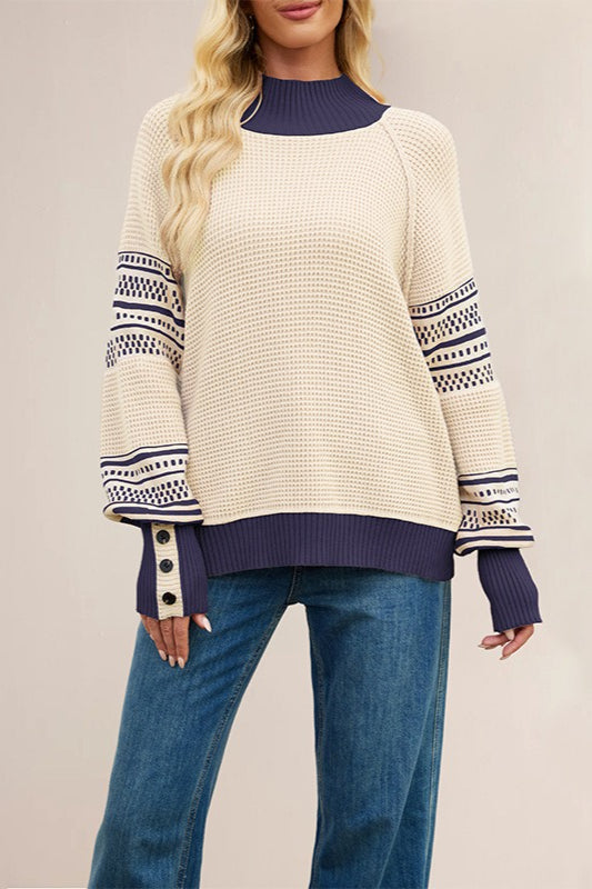 Colorblock Turtleneck Knit Sweater