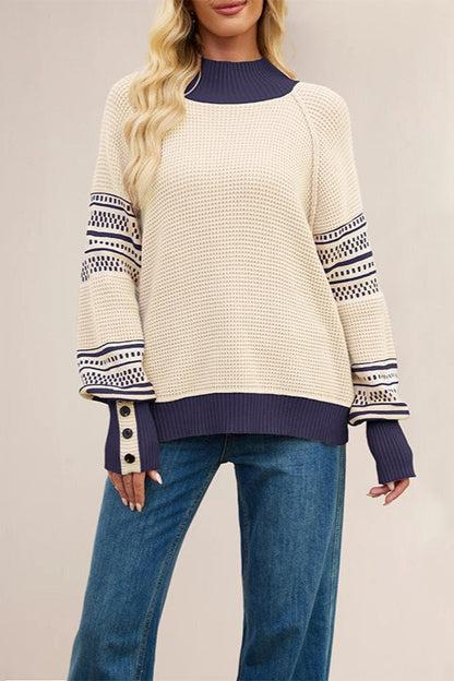 Colorblock Turtleneck Knit Sweater