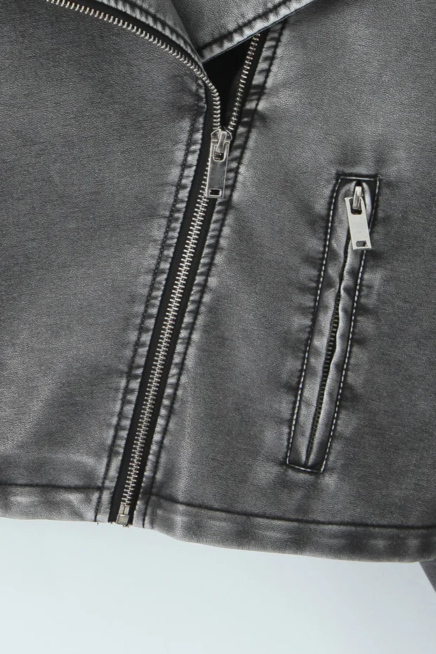 Washed PU Moto Biker Jacket