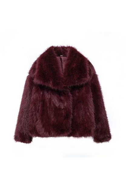 Large lapel faux fur loose short coat