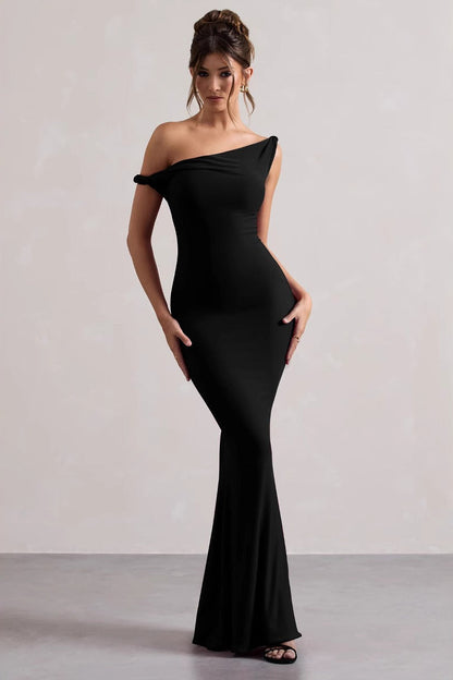 One Shoulder Solid Bodycon Dress