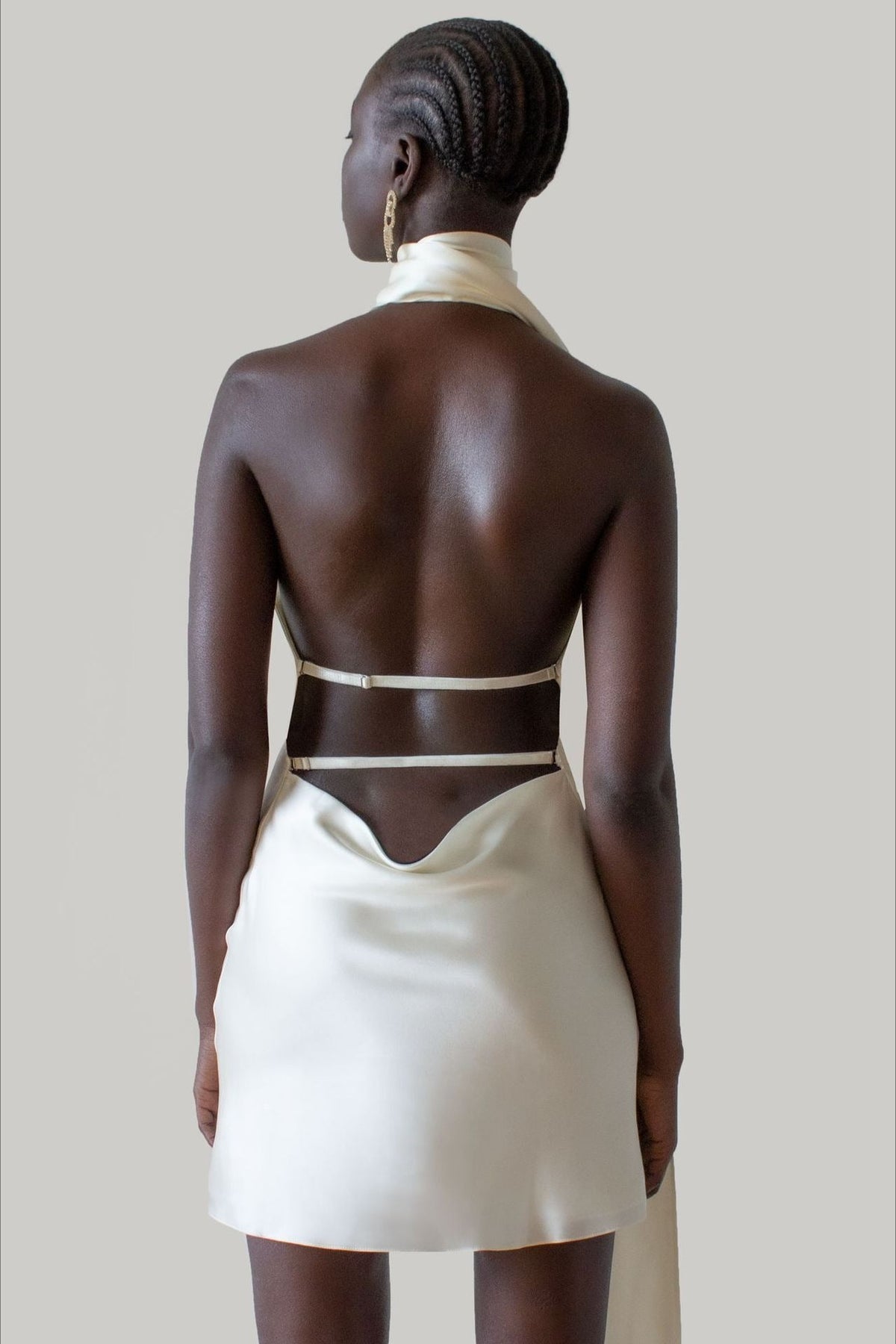 Satin Backless Adjustable Halter Mini Silk Dress