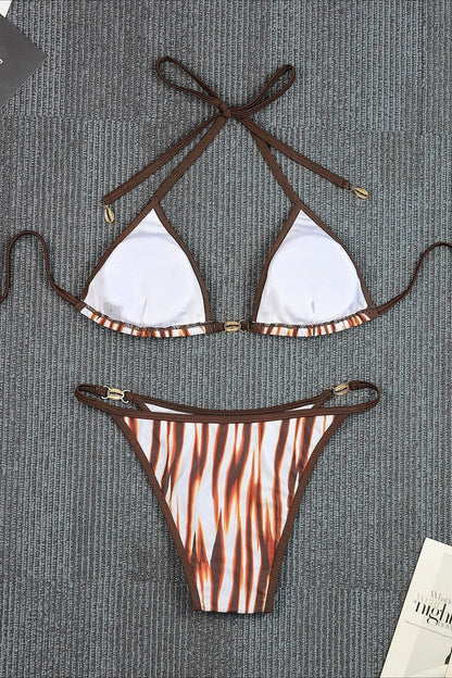 Sexy Tie Dye Low Rise Halter Triangle Bikini Set