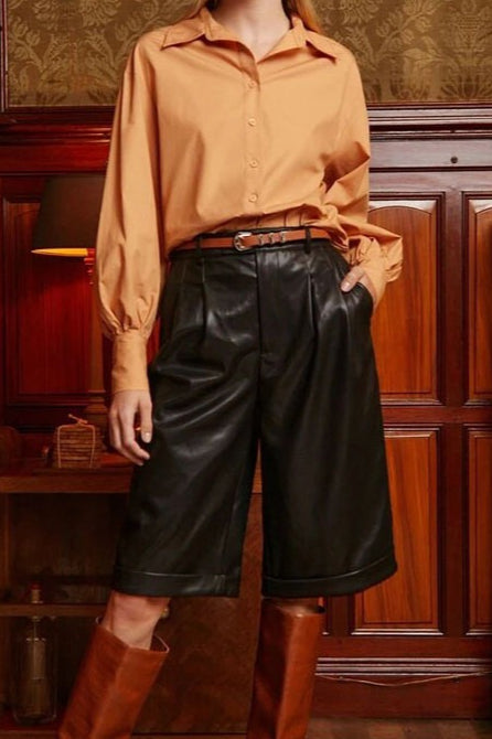 High Waist Turn Up Hem Slim Casual Shorts
